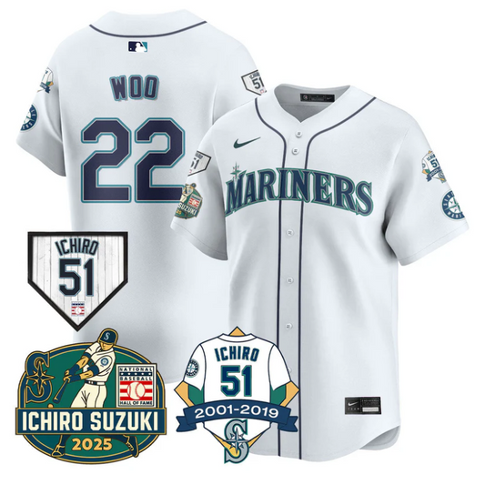 Bryan Woo Jersey #22 Seattle Mariners Ichiro Suzuki Stitched White