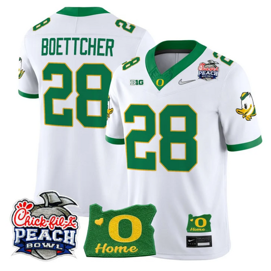 Bryce Boettcher Jersey #28 Oregon Ducks 2026 Peach Bowl Oregon State White Alternate