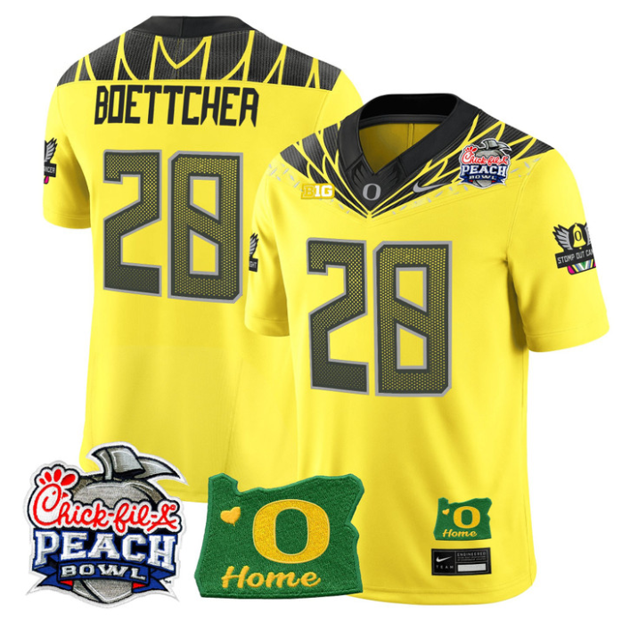 Bryce Boettcher Jersey #28 Oregon Ducks 2026 Peach Bowl Oregon State Yellow