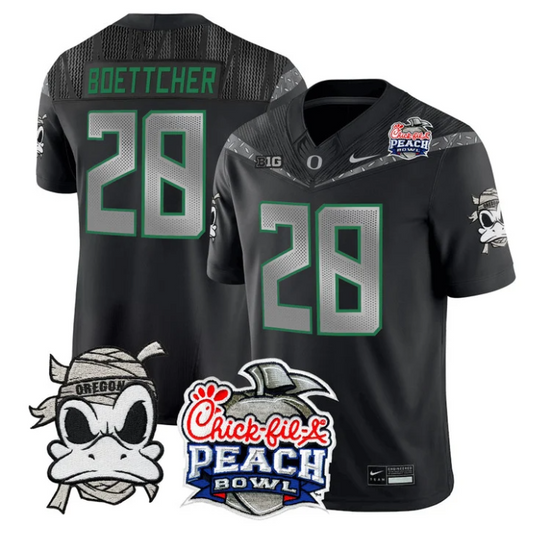 Bryce Boettcher Jersey #28 Oregon Ducks Mummy Duck 2026 Peach Bowl Black