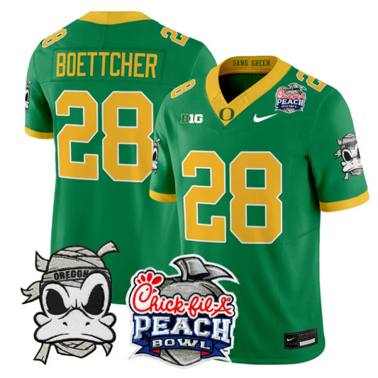 Bryce Boettcher Jersey #28 Oregon Ducks Mummy Duck 2026 Peach Bowl Green