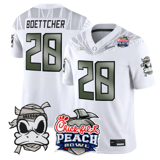 Bryce Boettcher Jersey #28 Oregon Ducks Mummy Duck 2026 Peach Bowl White