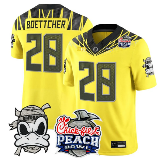 Bryce Boettcher Jersey #28 Oregon Ducks Mummy Duck 2026 Peach Bowl Yellow