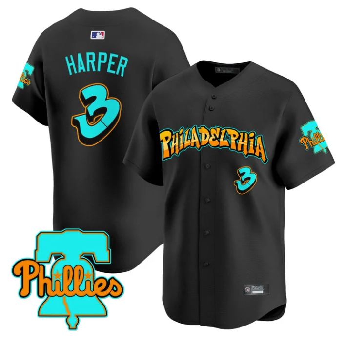 Bryce Harper Jersey #3 Philadelphia Phillies Graffiti Broad Street Edition Black