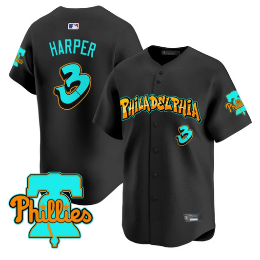 Bryce Harper Jersey #3 Philadelphia Phillies Graffiti Broad Street Edition Black