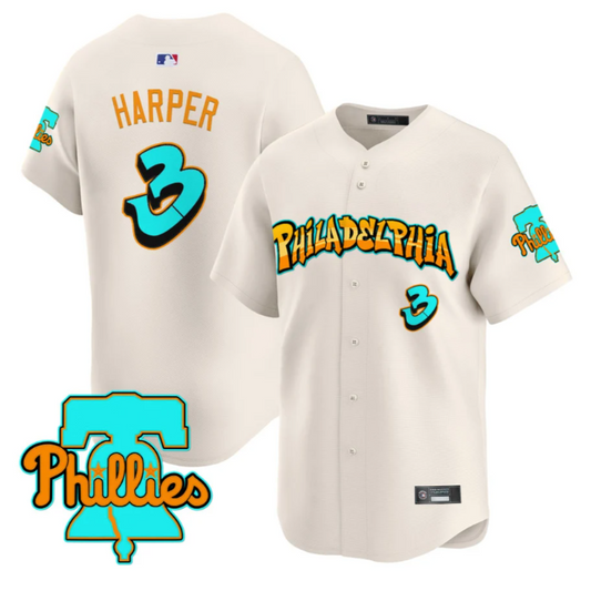 Bryce Harper Jersey #3 Philadelphia Phillies Graffiti Broad Street Edition Cream
