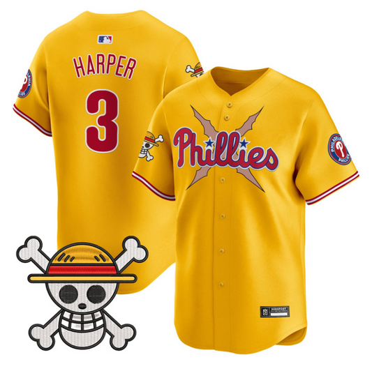 Bryce Harper Jersey #3 Philadelphia Phillies One Piece 2025 Stitched Gold