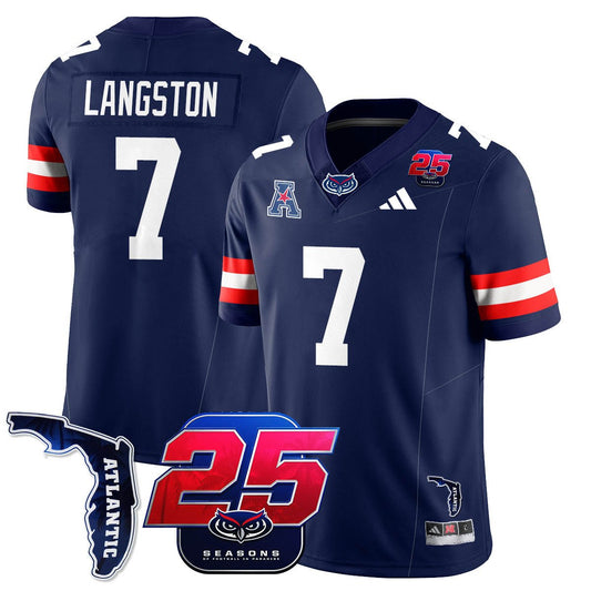 Bryce Langston Jersey #7 Florida Atlantic Football 25th Season Stitched Navy