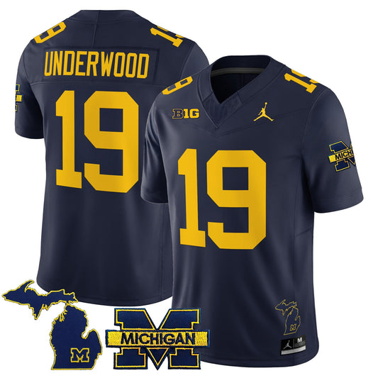 Bryce Underwood Jersey #19 Michigan Wolverines 2025 Stitched Navy