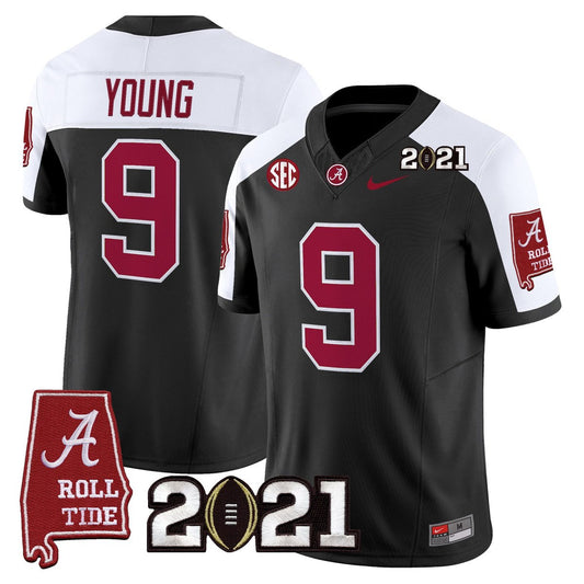 Bryce Young Jersey #9 Alabama 2021 CFP Championship Alabama Map Black Alter