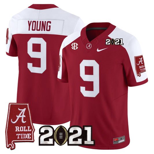 Bryce Young Jersey #9 Alabama 2021 CFP Championship Alabama Map Crimson Alter