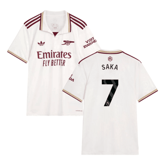 Bukayo Saka #7 Arsenal 2025-26 Third Jersey – Cream