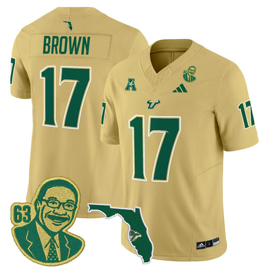 Byrum Brown Jersey #17 South Florida Bulls Lee Roy Selmon Legacy Stitched Gold