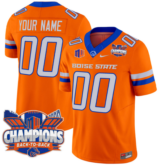 Custom Boise State Broncos Jersey Back To Back Champions Football Orange
