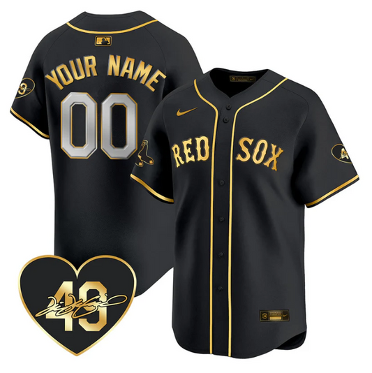 Custom Boston Red Sox Jersey Tim Wakefield Limited Memorial Patch Stitched Black Gold