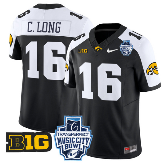Chuck Long Jersey #16 Iowa Hawkeyes 2024 Music City Bowl Patch Black Alternate