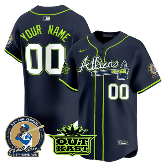 Custom Atlanta Braves Jersey Atliens Hank Aaron Patch Vapor Limited  Stitched