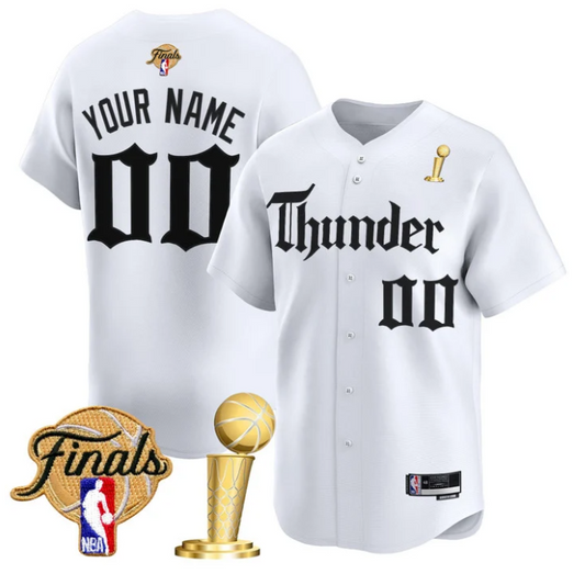 Custom Oklahoma City Thunder Jersey Gothic Storm 2025 Champions Stitched White