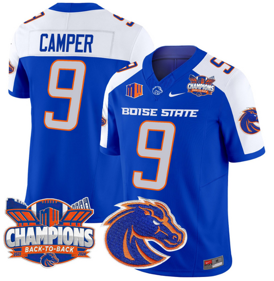Cameron Camper Jersey #9 Boise State Broncos Back To Back Champions Royal Alternate