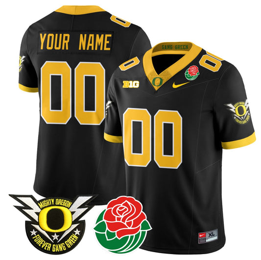 Custom Oregon Ducks Jersey Name, Number 2024 Rose Bowl Patch N2 Black