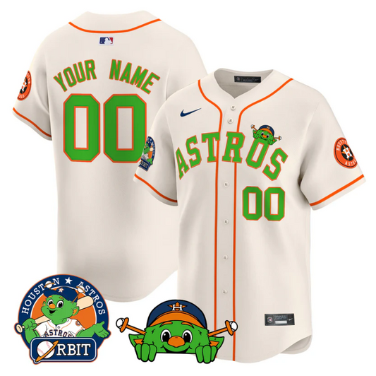Custom Astros Jersey Name, Number Orbit Patch Vapor Premier Limited V3 Stitched Cream
