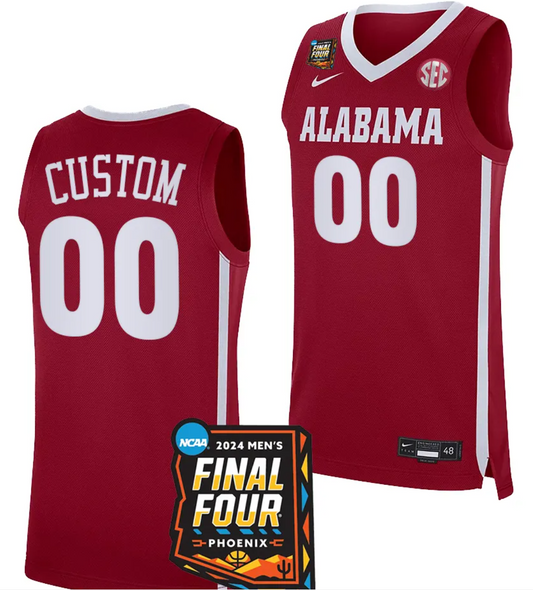 Custom Alabama Crimson Tide Jersey Name and Number 2024 NCAA March Madness Final Four Basketball Crimson