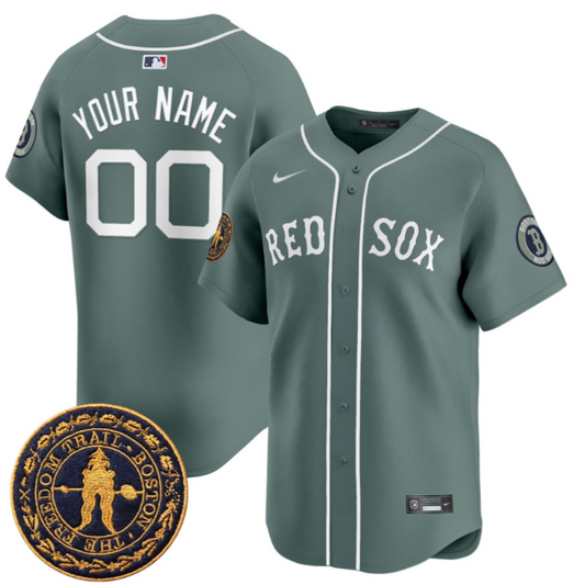 Custom Boston Red Sox Jersey Name, Number Freedom Trail Patch Vapor Premier Limited Stitched Green