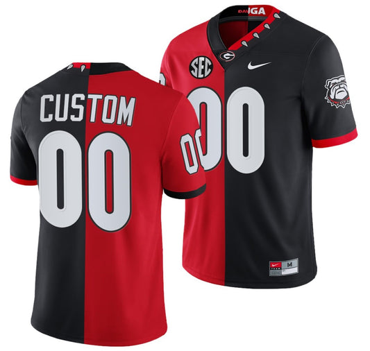 Custom Georgia Bulldogs Jersey Name and Number College NCAA Football Split Edition Mascot 100th Anniversary Red Black