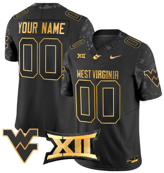 Custom West Virginia Mountaineers Jersey Name, Number Gold Vapor Football Black Gold