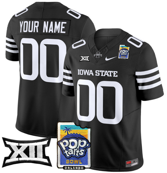 Custom Iowa State Cyclones Jersey 2025 PopTarts Bowl Patch Black