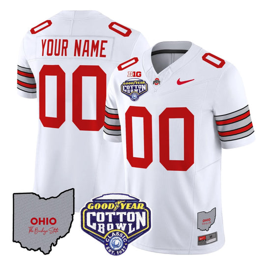Custom Ohio State Buckeyes Jersey Name, Number Cotton Bowl Patch Stitched White