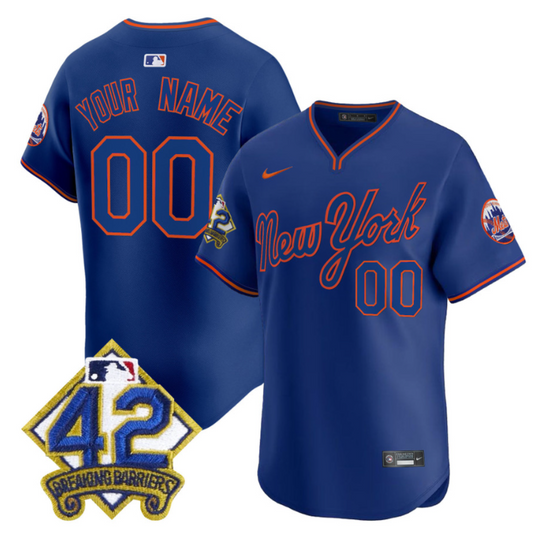 Custom New York Mets Jersey 2025 Jackie Robinson Patch Road Alternate Stitched Royal