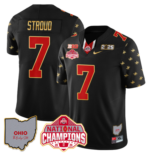 C J Stroud Jersey #7 Ohio State National Champions 2025 Patch Black Limited