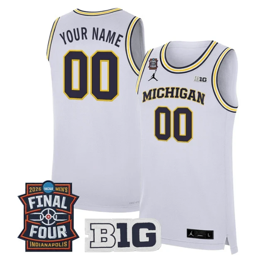 Custom Michigan Wolverines Jersey 2026 Final Four Patch Basketball Stitched White