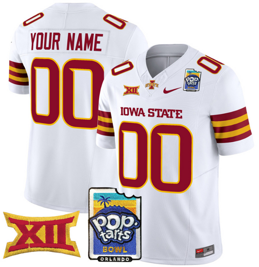 Custom Iowa State Cyclones Jersey 2025 PopTarts Bowl Patch White
