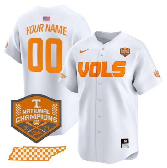 Custom Tennessee Volunteers College Baseball World Series Champions Jersey White