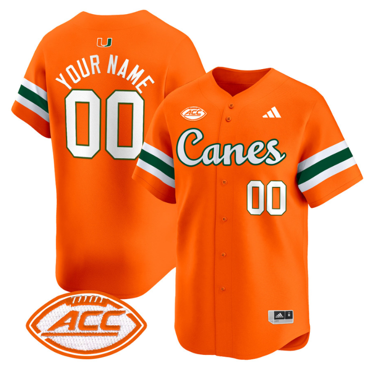 Custom Miami Hurricanes Jersey Name, Number 2024 Baseball V2 Orange