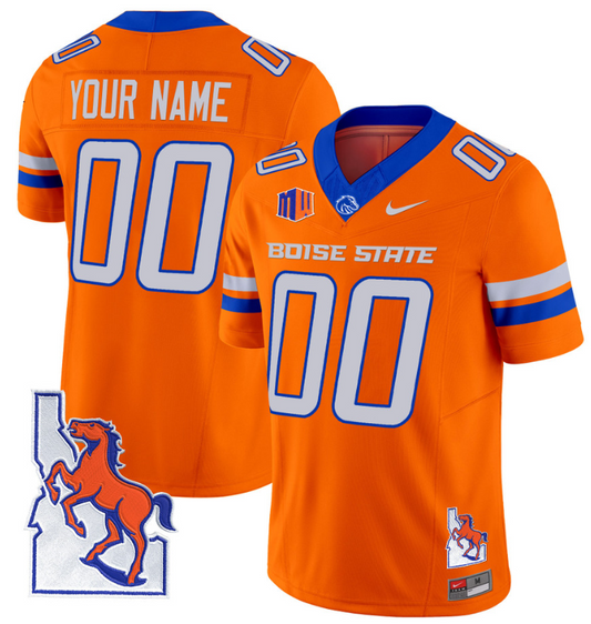 Custom Boise State Broncos Jersey Name, Number Map Patch Vapor Football Orange