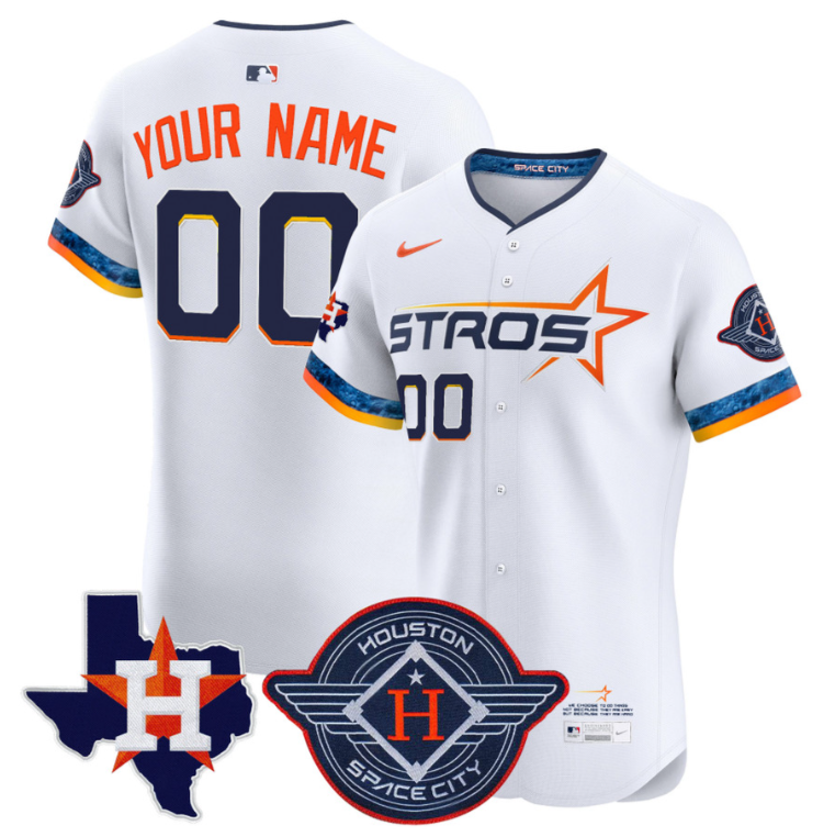 Custom Houston Astros Jersey 2025 City Connect Texas Patch Vapor Premier Elite Stitched White