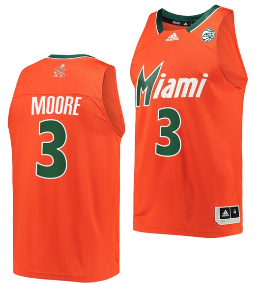 Charlie Moore Jersey Miami Hurricanes College Basketball Reverse Retro Orange #3
