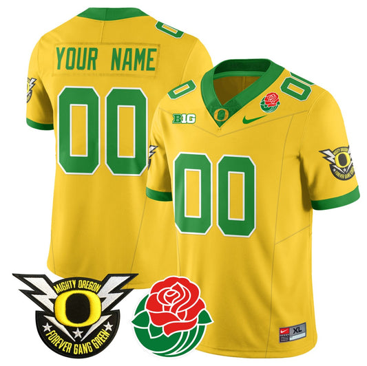 Custom Oregon Ducks Jersey Name, Number 2024 Rose Bowl Patch N2 Yellow