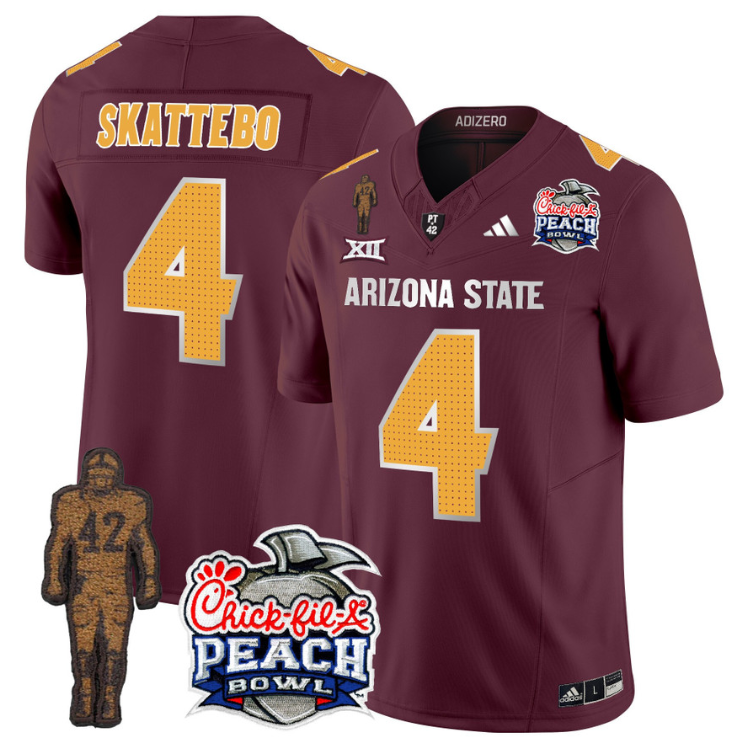 Cam Skattebo Jersey #4 Sun Devils Pat Tillman Peach Bowl Patch Black Alternate