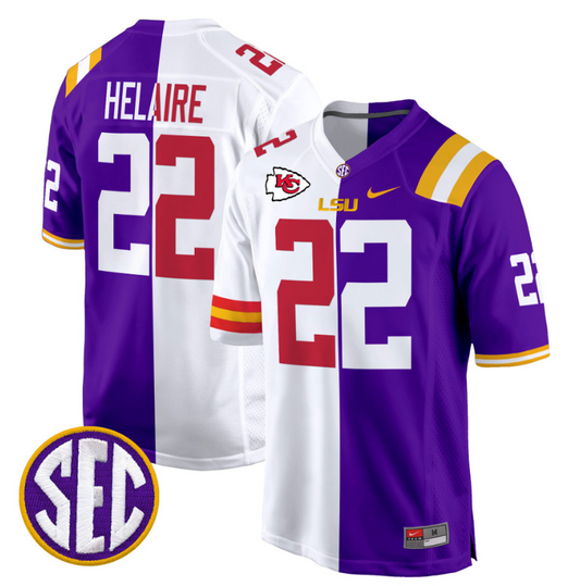 Clyde Edwards-Helaire Jersey #22 LSU Tiger Split Game College Football Stitched