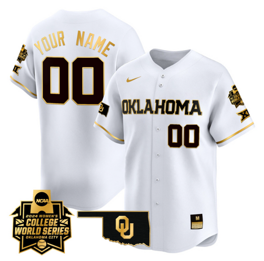 Custom Oklahoma Sooners Jersey 2024 College World Series Vapor Premier Limited NCAA Baseball Stitched White Gold