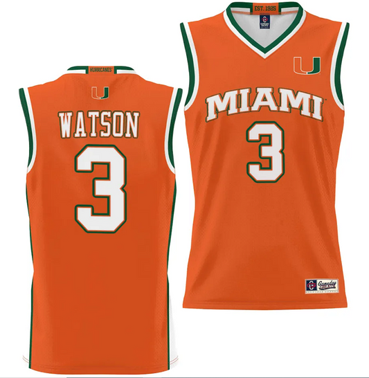 Christian Watson Jersey #3 Miami Hurricanes NIL College Basketball Lightweight Orange