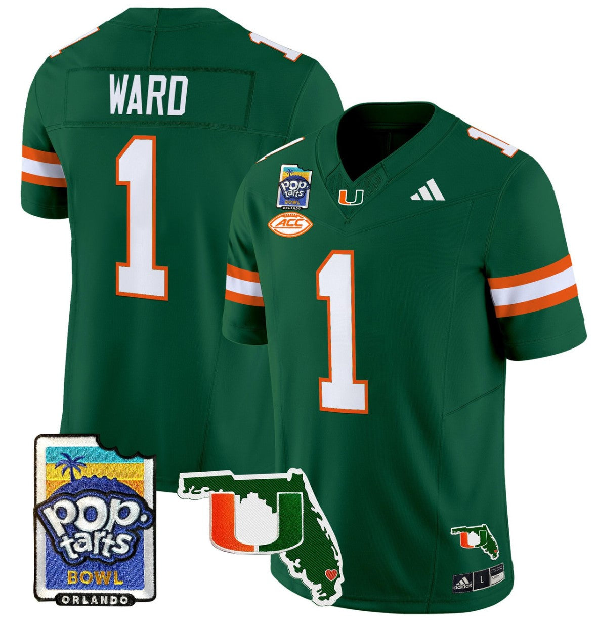 Cam Ward Jersey #1 Miami Hurricanes 2025 PopTarts Bowl Patch Green