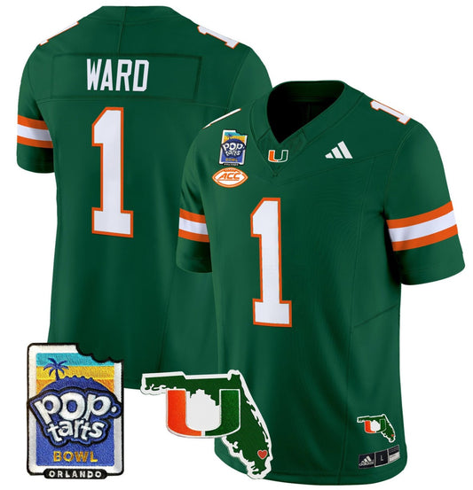 Cam Ward Jersey #1 Miami Hurricanes 2025 PopTarts Bowl Patch Green