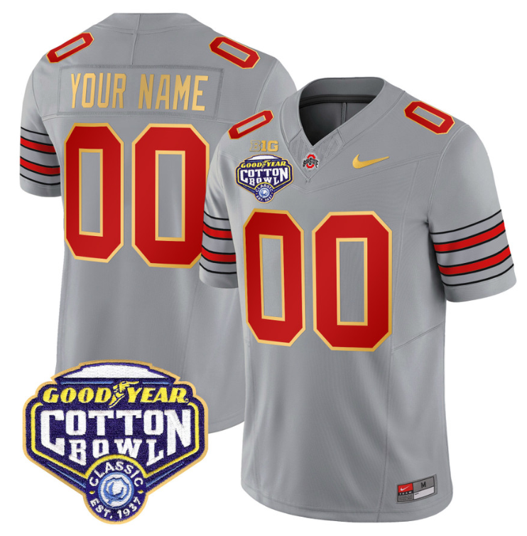 Custom Ohio State Jersey 'Heritage Stripe' Cotton Bowl Patch Gray