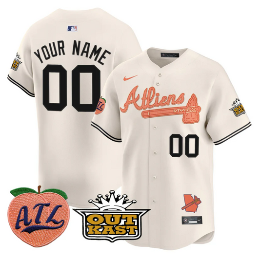 Custom Atlanta Braves Jersey Atliens Peach Vapor Premier Limited Stitched Cream