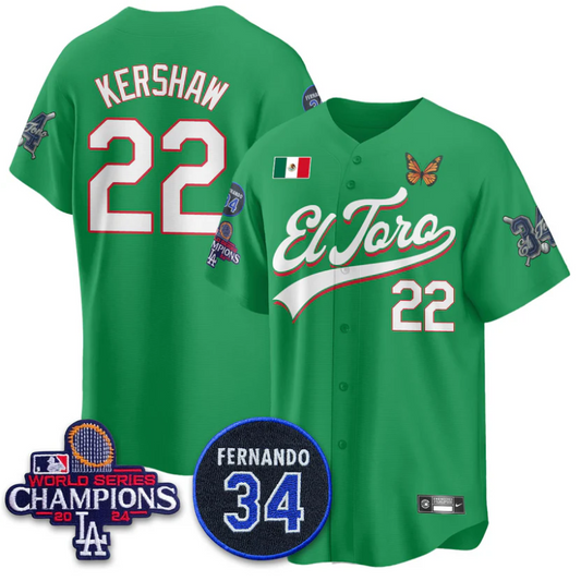 Clayton Kershaw Jersey #22 Dodgers Mexican El Toro For 34 Stitched Green